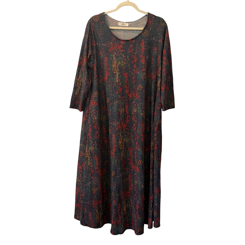 Natural Life Womens Floral A-Line Midi Dress Boho Modest Cottage Pockets Large